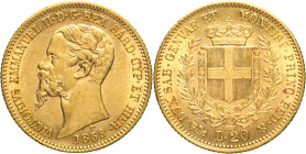 20 Lire 1859 Genova - Mont. 23, Varesi 90; Au 6,45g 21mm
qFDC