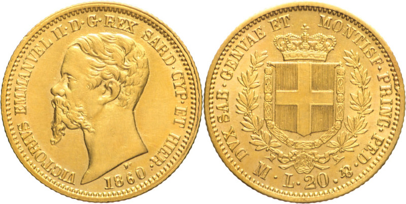20 Lire 1860 Milano - Mont. 26, Varesi 93; Au R Leggere tracce di pulitura 6,45g...