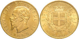20 Lire 1863 Torino - Mont. 133, Varesi 100; Au Fondi a specchio 6,45g 21mm
qFDC