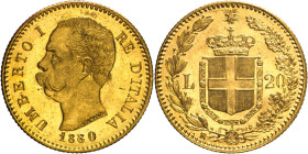 20 Lire 1880 - Mont. 12, Varesi 120; Au 6,45g 21mm
FDC