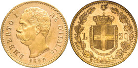 20 Lire 1882 - Mont. 17, Varesi 122; Au • Oro rosso, fondi speculari 6,45g 21mm
qFDC/FDC