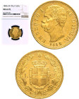 20 Lire 1883 - Mont. 18b, Varesi 123; Au R3 • 3 su 2 In slab NGC MS63 PL. Cert. n. 6771609046 TOP POP NGC! Rilievi satinati su fondi speculari 6,45g 2...