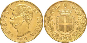 20 Lire 1893 - Mont. 30, Varesi 131; Au • 1 ribattuto, fondi praticamente a specchio 6,45g 21mm
qFDC/FDC