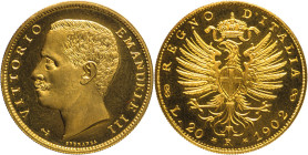 20 Lire 1902 - Mont. 44, Varesi 134; Au R4 In Slab NGC MS65 DPL. Cert n. 6771611002; Solo 115 pezzi coniati. Moneta in conservazione eccezionale, una ...