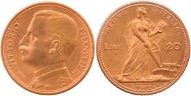 20 Lire 1912 - Mont. 51a; Au R2 Oro rosso. Sigillata Bazzoni ‘Conservazione Eccezionale’. Varietà di rara apparizione sul mercato 6,45g 21mm
FDC