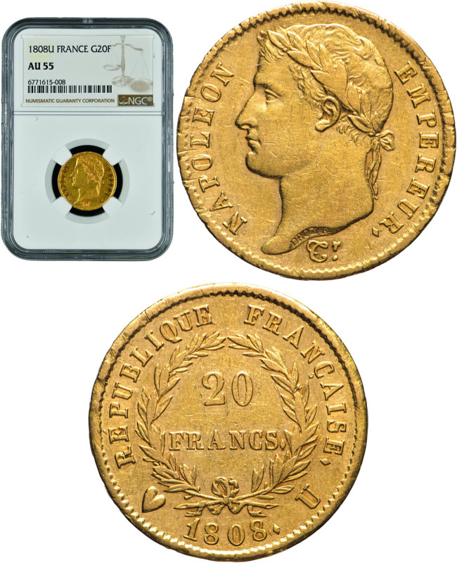 20 Franchi 1808 Torino - Mont. 24, Varesi 147; Au R5 In slab NGC AU55. Cert. n. ...