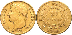 20 Franchi 1813 Torino - Mont. 29, Varesi 154; Au R5 Moneta estremamente rara, pochi esemplari conosciuti. 6,45g 21mm
BB