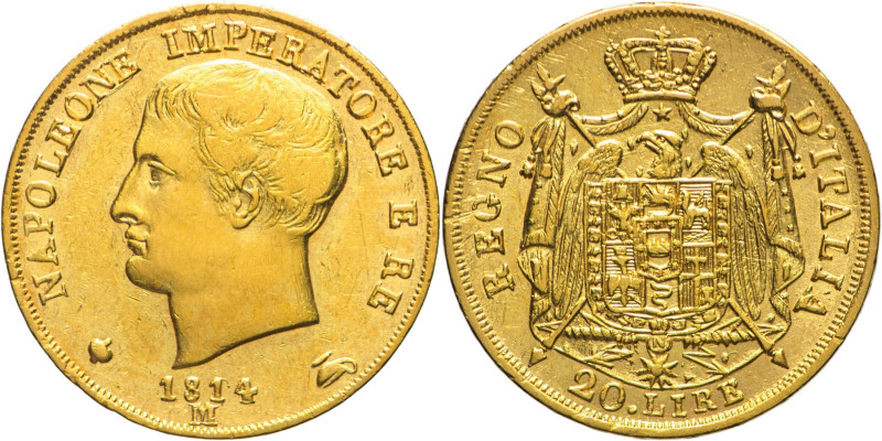 20 Lire 1814 Milano - Mont. 215, Varesi 162; Au Puntali sagomati. Moneta con tra...