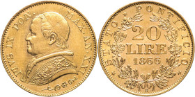20 Lire 1866 Anno XXI - Mont. 345, Varesi 174; Au • 6,45g 21mm
qFDC