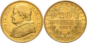 20 Lire 1867 Anno XXII - Mont. 347, Varesi 175; Au • 6,45g 21mm
SPL+