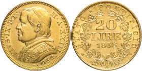 20 Lire 1868 Anno XXIII - Mont. 350, Varesi 178; Au R 6,45g 21mm
SPL/FDC