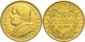 20 Lire 1870 Anno XXV - Mont. 354, Varesi 182; Au R Tracce di pulitura 6,45g 21mm
qSPL