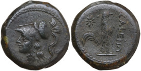 Greek Italy. Samnium, Southern Latium and Northern Campania, Cales. AE 19 mm. c. 265-240 BC. Obv. Helmeted head of Athena left. Rev. CALENO. Cock stan...
