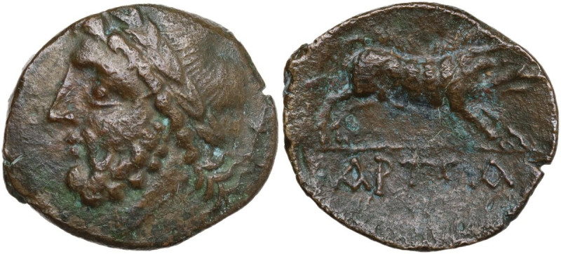 Greek Italy. Northern Apulia, Arpi. AE Unit, c. 325-275 BC. Obv. Laureate head o...