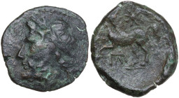 Greek Italy. Northern Apulia, Arpi. AE 17.5 mm. c. 325-275 BC. Obv. Laureate head of Zeus left. Rev. Horse rearing left; star above, monogram below. H...