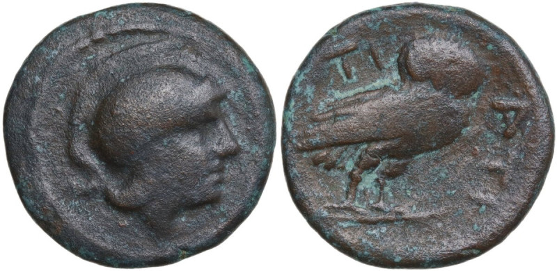 Greek Italy. Northern Apulia, Teate. AE 21mm, c. 275-225 BC. Obv. Helmeted head ...