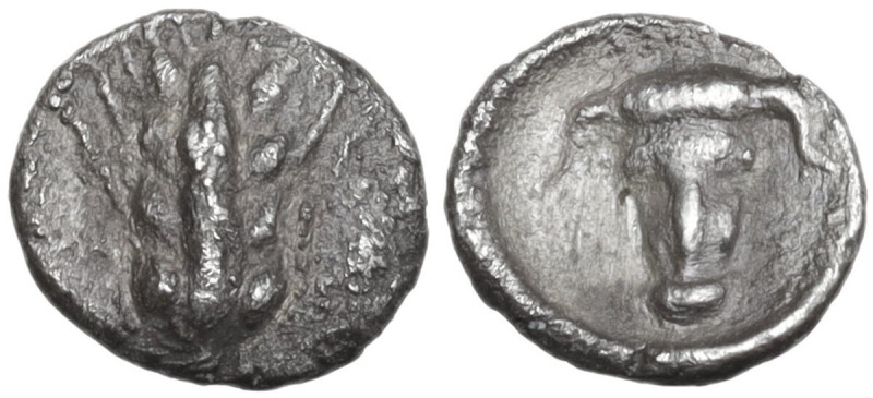 Greek Italy. Southern Lucania, Metapontum. AR Obol, c. 440-430 BC. Obv. Ear of b...