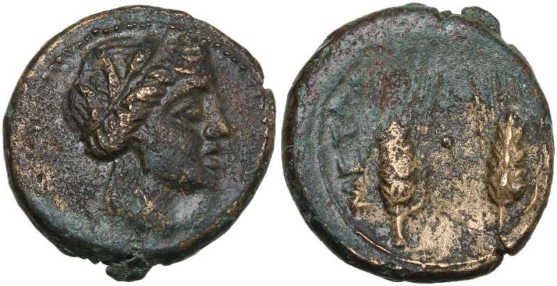Greek Italy. Southern Lucania, Metapontum. AE 18 mm, late 3rd century BC. Obv. H...