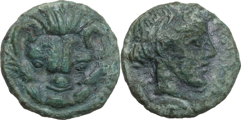 Greek Italy. Bruttium, Rhegion. AE 11 mm, c. 415-387 BC. Obv. Facin lion mask. R...