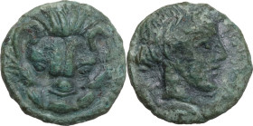 Greek Italy. Bruttium, Rhegion. AE 11 mm, c. 415-387 BC. Obv. Facin lion mask. Rev. Laureate head of Apollo right. HN Italy 2524; SNG ANS 702. AE. 1.4...