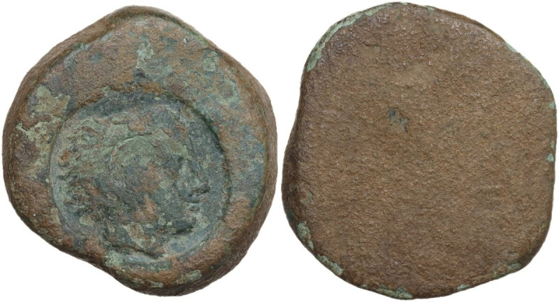 Sicily. Akragas. Countermark on earlier AE Hemilitron, c. 405-367 BC. Obv. Round...