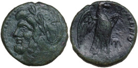 Sicily. Alontion. AE 20 mm, c. 210-180 BC. Obv. Head of Herakles left, laureate and bearded. Rev. Eagle standing right, wings open; to right, trident ...