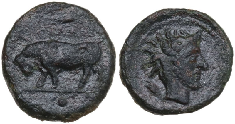 Sicily. Gela. AE Onkia, c. 420-405 BC. Obv. ΓΕΛΑΣ. Bull standing left; above, ba...