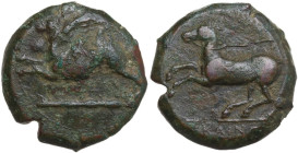 Sicily. Kainon. AE 22 mm, c. 360-340 BC. Obv. Winged eagle-griffin flying left; clouds below. Rev. Horse galloping left, trailing reins. HGC 2 509. AE...