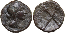 Sicily. Menaion. Roman Rule. AE 16 mm, 200-150 BC. Obv. Veiled and draped bust of Demeter right, wearing wreath of grain. Rev. Crossed torches. CNS II...
