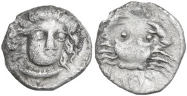 Sicily. Motya. AR Litra, 413-397 BC. Obv. Female head facing slightly right. Rev. Crab; above, fish; below, Punic letters. HGC 2 937. AR. 0.60 g. 10.5...