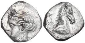 Sicily. Panormos. AR Litra, c. 405-380 BC. Obv. Wreathed head of Tanit - Persephone left. Rev. Horse's head right. Jenkins Punic SNR 57, 1978, pl. 24 ...