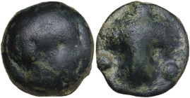 Sicily. Selinos. AE Hexas, 435-415 BC. Obv. Head right. Rev. Celery leaf flanked by two pellets. CNS I 8; HGC 2 1235. AE. 7.21 g. 18.00 mm. VF.