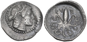 Sicily. Syracuse. Second Democracy (466-405 BC). AR Litra, c. 460-450 BC. Obv. Head of Arethousa right, wearing pearl tainia. Rev. Octopus. HGC 2 1375...