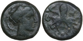 Sicily. Syracuse. Second Democracy (466-405 BC). AE Tetras, after 425 BC. Obv. Head of Arethusa right; behind and below chin, dolphin. Rev. Octopus. H...