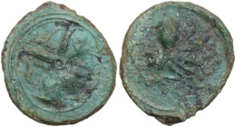 Sicily. Syracuse. Second Democracy (466-405 BC). AE Hemilitra, c. 405-400 BC. Obv. Head of Arethusa left, wearing necklace and hair in sphendone; dolp...