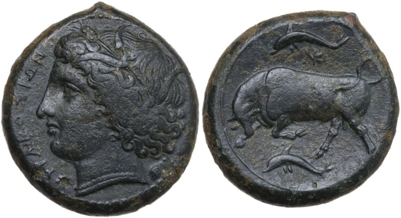 Sicily. Syracuse. Agathokles (317-289 BC). AE Hemilitron. Obv. Head of Persephon...