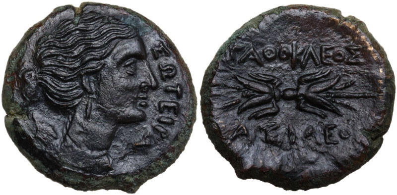 Sicily. Syracuse. Agathokles (317-289 BC). AE Litra, c. 295 BC. Obv. ΣΩTEIPA. He...