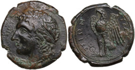Sicily. Syracuse. Hiketas II (287-278 BC). AE 24 mm. Obv. ΔΙΟΣ ΕΛΛΑΝΙΟΥ. Laureate head of Zeus Hellanios left; behind, thunderbolt. Rev. ΣΥΡΑΚΟΣΙΩΝ. E...