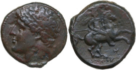 Sicily. Syracuse. Hieron II (274-215 BC). AE 26 mm. Obv. Laureate head left. Rev. Horseman right on prancing horse, holding spear; below, monogram. CN...