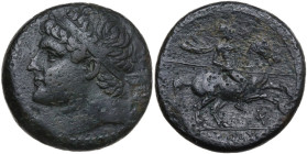 Sicily. Syracuse. Hieron II (274-215 BC). AE 26 mm. Obv. Diademed head left. Rev. Horseman right, holding spear; below, torch. CNS II 195. AE. 18.38 g...