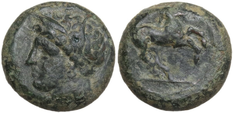 Punic Sardinia. AE Unit, c. 375-350 BC. Obv. Wreathed head of Triptolemos left, ...