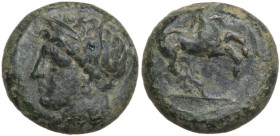 Punic Sardinia. AE Unit, c. 375-350 BC. Obv. Wreathed head of Triptolemos left, wearing circular earring. Rev. Rearing horse right. Lulliri pl. 23, 44...