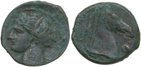 Punic Sardinia. AE 20 mm, 300-264 BC. Obv. Head of Tanit left, wearing wreath of grain. Rev. Head of horse right; to right, pellet. SNG Cop. 164. AE. ...