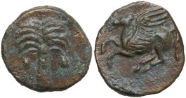 Punic Sicily. AE 15 mm, late 4th-early 3rd century BC. Obv. Palm-tree. Rev. Pegasos flying left. SNG Cop. 107-108. AE. 2.61 g. 15.00 mm. Superb condit...