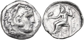 Continental Greece. Kings of Macedon. Alexander III 'the Great' (336-323 BC). AR Drachm, uncertain mint. Obv. Head of Herakles right, wearing lion's s...