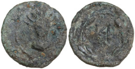 Continental Greece. Akarnania, Kleitor. AE Chalkous, late 3rd century BC or later. Obv. Facing bust of Helios, cloak tied at neck. Rev. Monogram of KΛ...