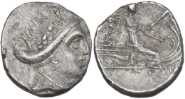 Continental Greece. Euboia, Histiaia. AR Tetrobol, c. 338-304 BC. Obv. Head of nymph right, wearing wreath. Rev. Nymph seated on vessel right. HGC 4 1...