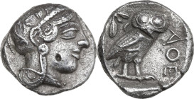Continental Greece. Attica, Athens. AR Tetradrachm, 454-404 BC. Obv. Helmeted head of Athena right. Rev. Owl standing right, head facing, wings closed...