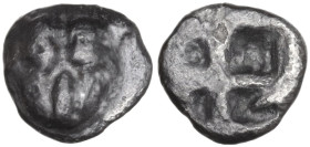 Greek Asia. Cimmerian Bosporos, Pantikapaion. AR Obol, c. 480-470 BC. Obv. Facing lion's head. Rev. Quadripartite incuse square. HGC 7 41-42. AR. 0.61...