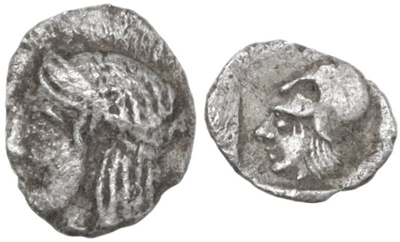 Greek Asia. Mysia, Lampsakos. AR Tetartemorion, 500-450 BC. Obv. Female head lef...